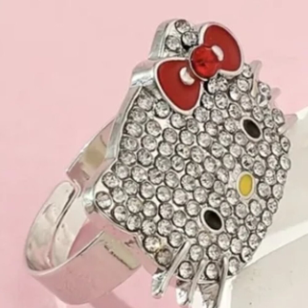Hello Kitty Bow Adjustable Ring with Sparkling Rhinestones. - Picture 2 of 3